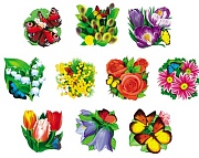 КМ-8294 Весенний набор цветов на скотче для украшения стен (10 видов в комплекте)