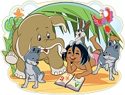 Ф2-12239 Плакат вырубной А3. Маугли учится читать из мультфильма Маугли (с блестками в лаке)