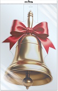 *Ф-17295 ПЛАКАТ ВЫРУБНОЙ А3 В ПАКЕТЕ. Колокольчик золотой с красным бантом (двухсторонний, ВД-лак, в индивидуальной упаковке, с европодвесом и клеевым клапаном)