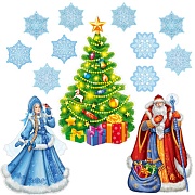 *КБ-17708 Комплект для оформления интерьера со скотчем. Праздник к нам приходит! (плакат А2, 2 плаката А3 и 5 видов снежинок по 2 шт.)