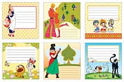 *КШН2-14637 Комплект квадратных наклеек на тетради с персонажами из мультфильмов для девочек (12 шт. 6 видов по 2 шт. в комплекте)