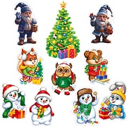 *КМ-17906 Комплект украшений со скотчем. Сказочные персонажи украшают елку (10 видов в комплекте)
