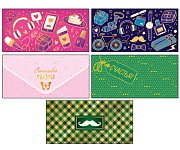 *КД-17582 Комплект конвертов для денег на склейке. С днем рождения: для него и для нее (5 шт., золотая фольга)