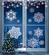 НМТ1-15328 Набор новогодних наклеек А4+. Снежинки волшебные (пластизоль, многоразовые, видны с обеих сторон)