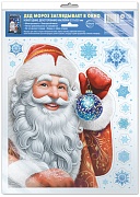 *НМТ1-17507 Новогодние наклейки на окна А4+ В ПАКЕТЕ. Дед Мороз заглядывает в окно (многоразовые, видны с обеих сторон, в индивидуальной упаковке, с европодвесом и клеевым клапаном)