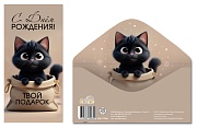 КДС-17806 Конверт для денег на склейке. С Днём рождения! Твой подарок (унисекс, котенок)