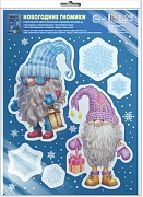 *НМТ1-16503 Новогодние наклейки на окна А4+ В ПАКЕТЕ. Гномики Новогодние (видны с обеих сторон, в индивидуальной упаковке, с европодвесом и клеевым клапаном)