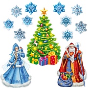 *КБ-17708 Комплект для оформления интерьера со скотчем. Праздник к нам приходит! (плакат А2, 2 плаката А3 и 5 видов снежинок по 2 шт.)
