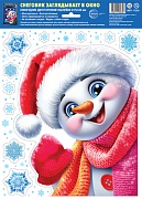 НМТ1-17508 Новогодние наклейки на окна А4+. Снеговик заглядывает в окно (видны с обеих сторон, многоразовые)