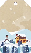 БФ2-16051 Бирка Новогодняя. Зимний домик со снеговиком. Без текста