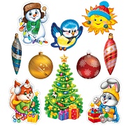 *КМ-17910 Комплект украшений со скотчем. Синичкин Новый год (10 видов в комплекте)