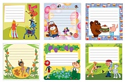*КШН2-14638 Комплект квадратных наклеек на тетради с персонажами из мультфильмов для младших школьников (12 шт. 6 видов по 2 шт. в комплекте)