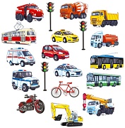 *КБ-14303 Комплект для оформления интерьера. Городской транспорт (16 фигур А4 + фигура светофора А4 по 3 шт.) *КБ-14303 Комплект для оформления интерьера. Городской транспорт (16 фигур А4 + фигура светофора А4 по 3 шт.)