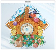 *ФМ-13393 ПЛАКАТ ВЫРУБНОЙ А4 В ПАКЕТЕ. Новогодние часики (блестки в лаке, в индивидуальной упаковке, с европодвесом и клеевым клапаном)