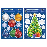 *КБН-17760 Комплект новогодних наклеек А4+. Ёлка новогодняя (2 наклейки, видны с обеих сторон, снежинки из белил)