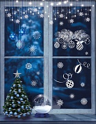 Н-15355 Новогодние наклейки А3+ В ПАКЕТЕ. Новогодние шары на еловой ветке с шишками (пластизоль, многоразовые, видны с обеих сторон)  Н-15355 Новогодние наклейки А3+ В ПАКЕТЕ. Новогодние шары на еловой ветке с шишками (пластизоль, многоразовые, видны с обеих сторон)