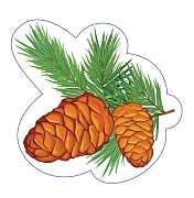 М-17355 Вырубная фигурка. Ветка сосновая с двумя шишками (двухсторонняя, ВД-лак)