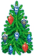 *КБ-17736 Комплект для оформления интерьера. Наряжаем елку новогодними игрушками-1 (ёлка А2 + 4 вида ёлочных игрушек по 2 шт.)