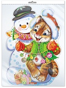 Ф-13928 ПЛАКАТ ВЫРУБНОЙ А3 В ПАКЕТЕ.Тигренок новогодний - группа Животные (блестки в лаке, в индивидуальной упаковке, с европодвесом и клеевым клапаном)