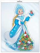 *ФМ-13426 ПЛАКАТ ВЫРУБНОЙ А4 В ПАКЕТЕ. Снегурочка (блестки в лаке, в индивидуальной упаковке, с европодвесом и клеевым клапаном)