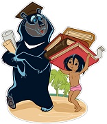 Ф2-12606 Плакат вырубной А3. Маугли и Балу с книгами из мультфильма Маугли (с блестками в лаке)