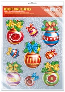 *НМТ-14769 Новогодние наклейки на окна А4+ В ПАКЕТЕ. Новогодние шарики (серебряная металлизация, многоразовые, в индивидуальной упаковке, с европодвесом и клеевым клапаном)