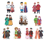 КФМ-17981(15600, 9683) Комплект вырубных мини-плакатов со скотчем. Костюмы народов России