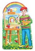 Ф-15749 Плакат вырубной А3. Мальчик с мольбертом. Двухсторонний - группа Профессии