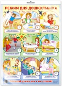 *Демонстрационный плакат А2. Режим дня дошкольника. Соблюдай режим дня и все успевай (в индивидуальной упаковке, с европодвесом и клеевым клапаном)